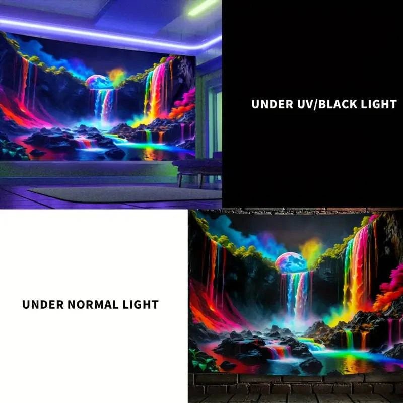 Mountain Waterfall With Rainbow - GlowCreations