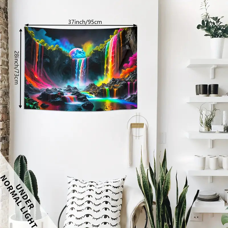 Bergwasserfall mit Regenbogen | Offizielles GlowTapestry UV-Kunstdekor 