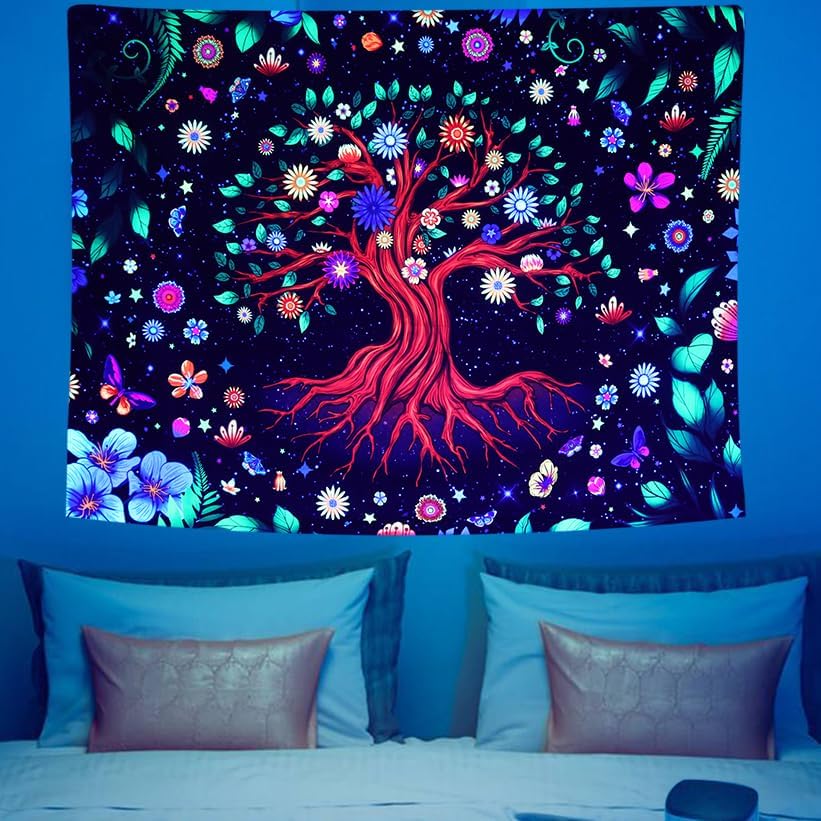 Baum mit bunten Blumen | Offizielles GlowTapestry UV-Kunstdekor 