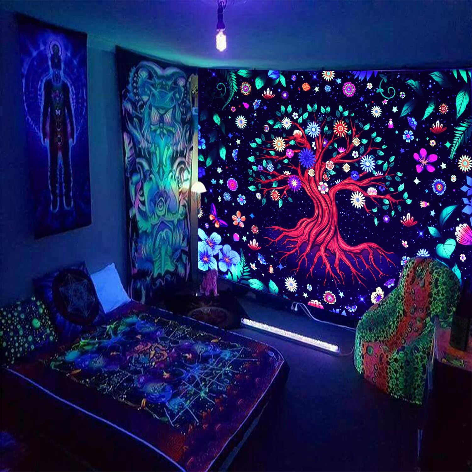 Baum mit bunten Blumen | Offizielles GlowTapestry UV-Kunstdekor 