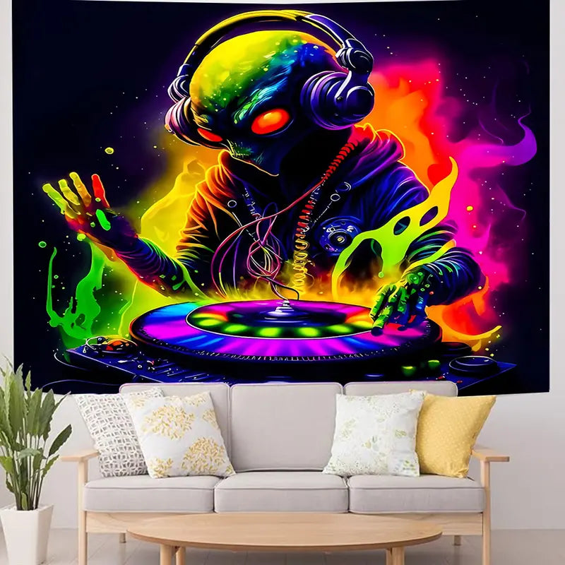 Coole Aliens als DJs | Offizielles GlowTapestry UV-Kunstdekor 