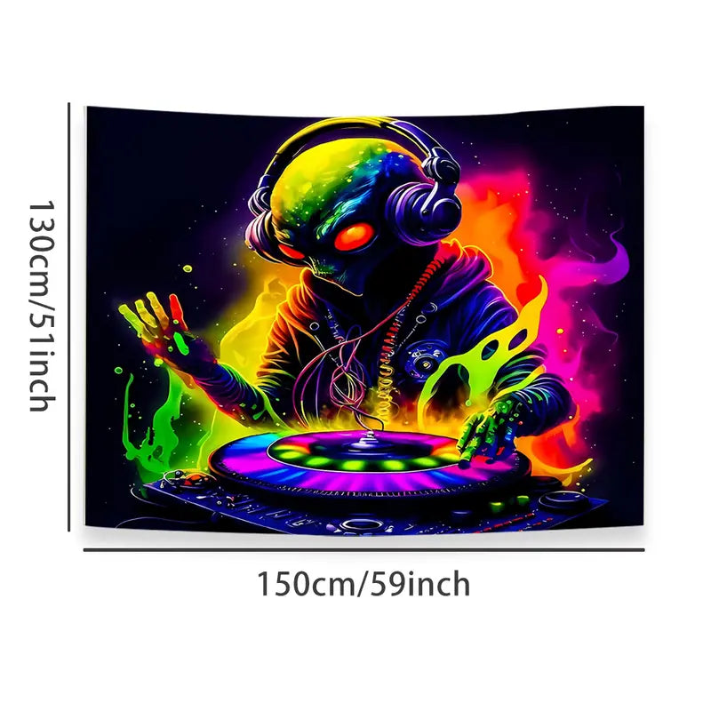 Coole Aliens als DJs | Offizielles GlowTapestry UV-Kunstdekor 