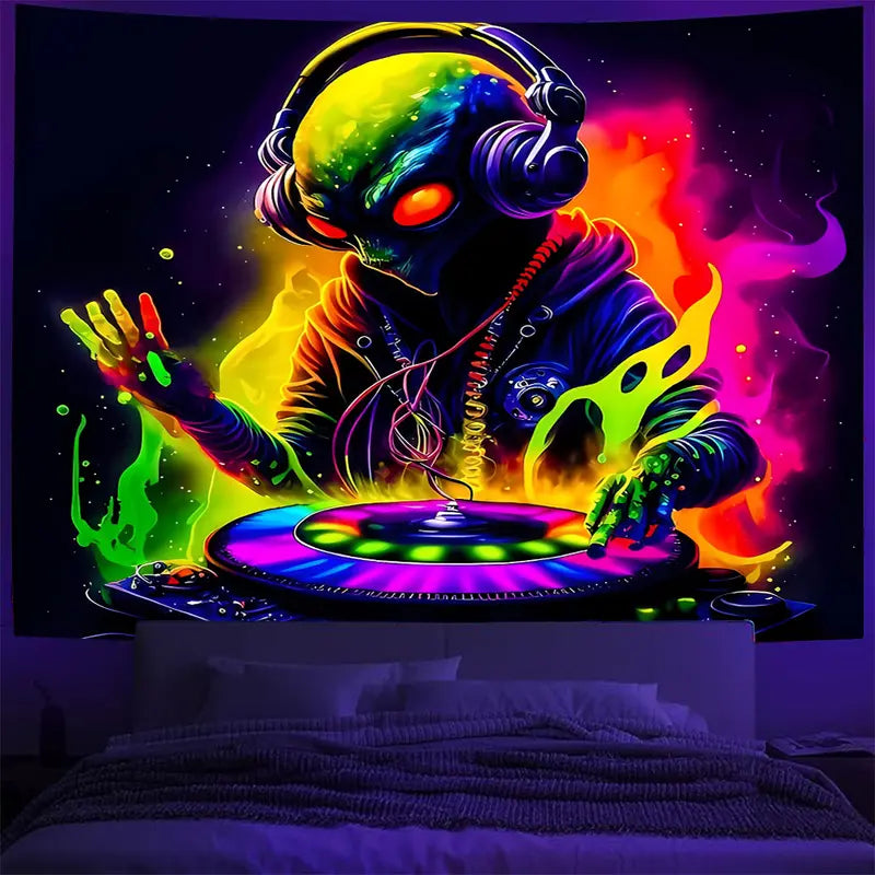 Coole Aliens als DJs | Offizielles GlowTapestry UV-Kunstdekor 