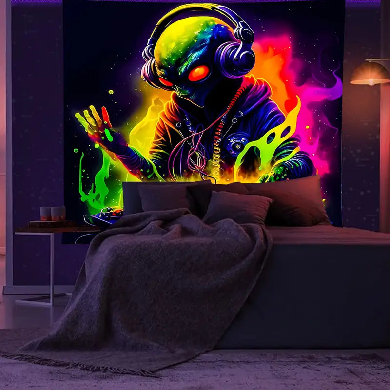 Coole Aliens als DJs | Offizielles GlowTapestry UV-Kunstdekor 