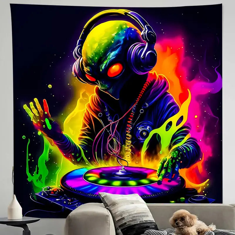 Coole Aliens als DJs | Offizielles GlowTapestry UV-Kunstdekor 