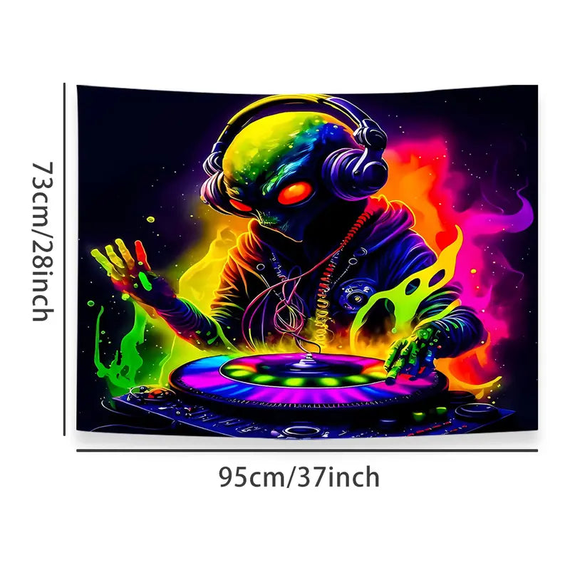 Coole Aliens als DJs | Offizielles GlowTapestry UV-Kunstdekor 