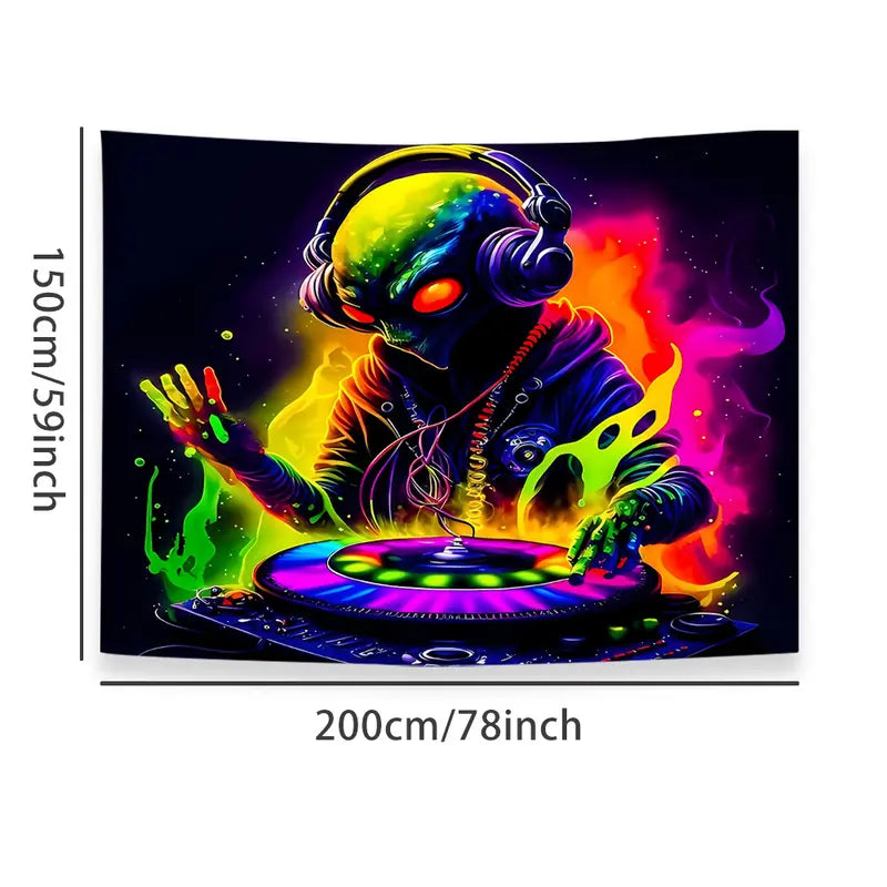 Coole Aliens als DJs | Offizielles GlowTapestry UV-Kunstdekor 