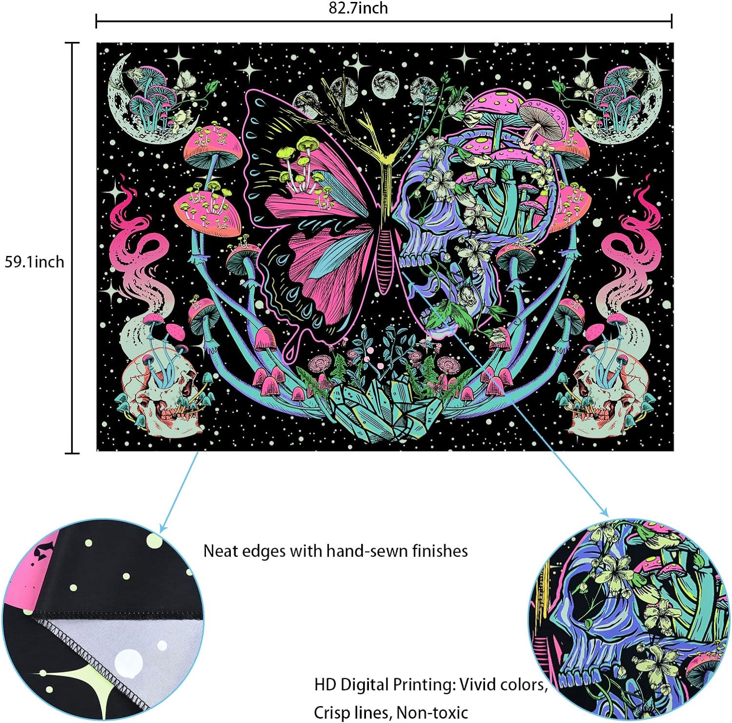 Schmetterlingsmond-Totenkopfphase | Offizielles GlowTapestry UV-Kunstdekor 