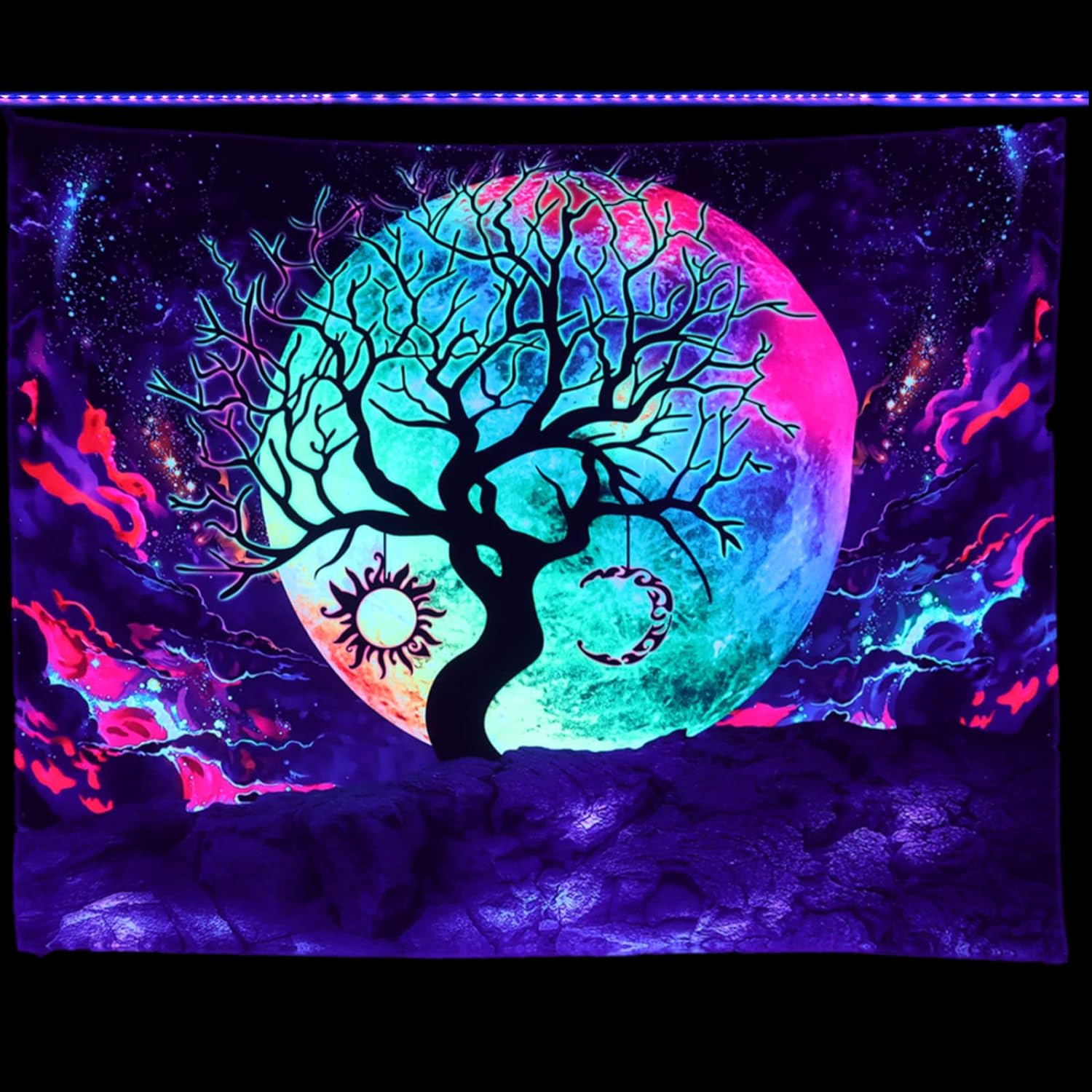 Lunární strom života | Oficiální GlowTapestry UV Art Decor 