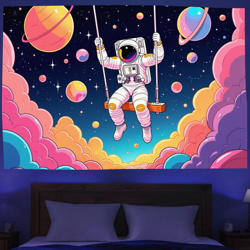 Astronaut na houpačce | Oficiální GlowTapestry UV Art Decor 