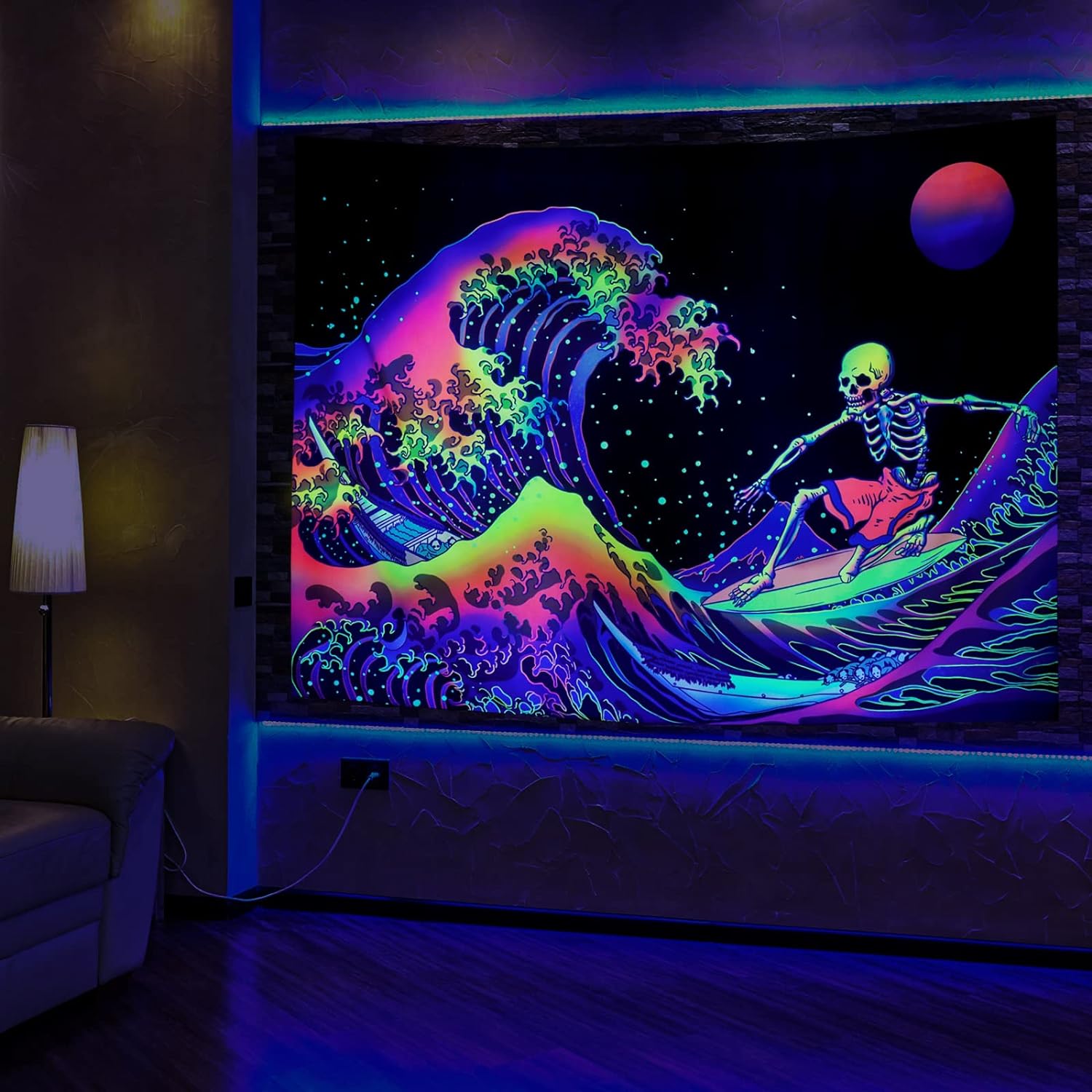 Surfendes Skelett | Offizielles GlowTapestry UV-Kunstdekor 