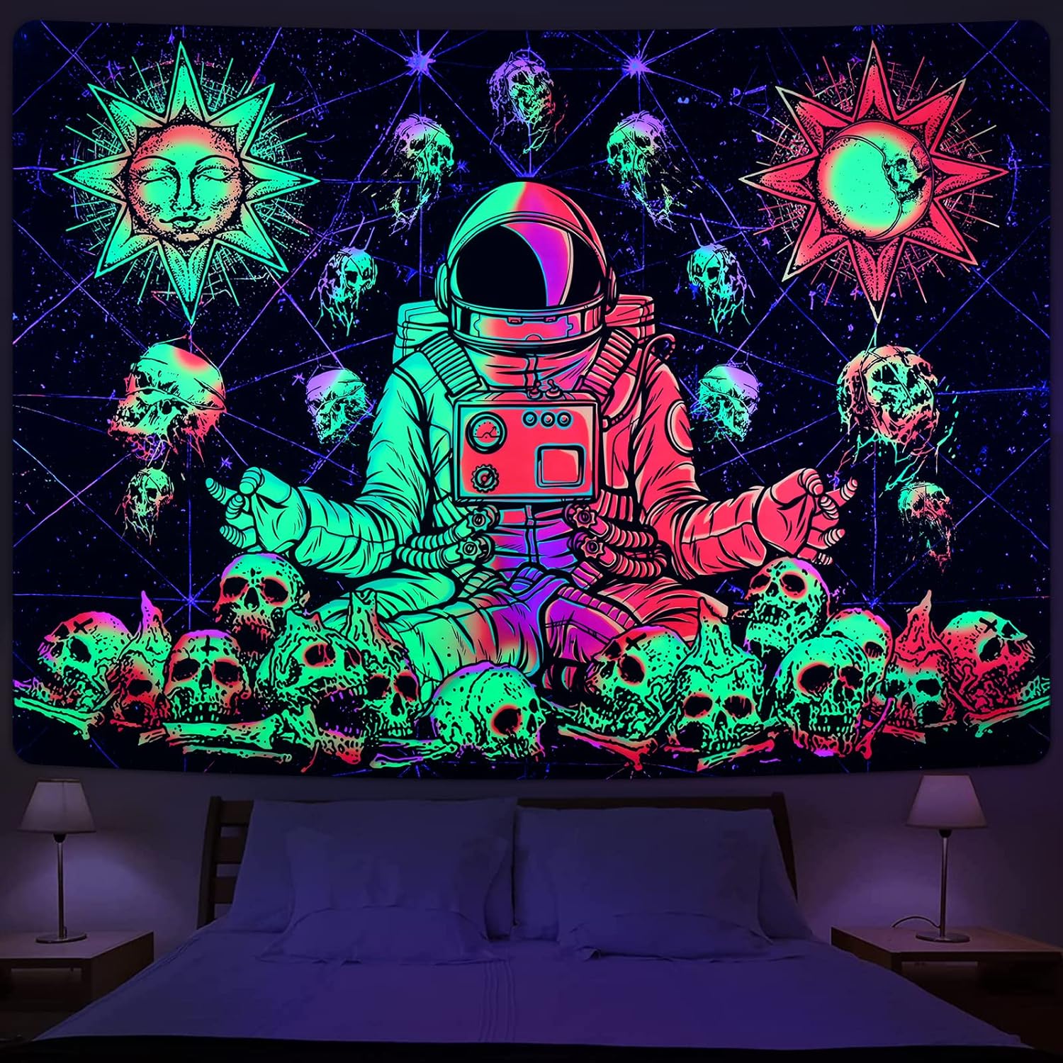 Meditace lebky astronauta | Oficiální GlowTapestry UV Art Decor 