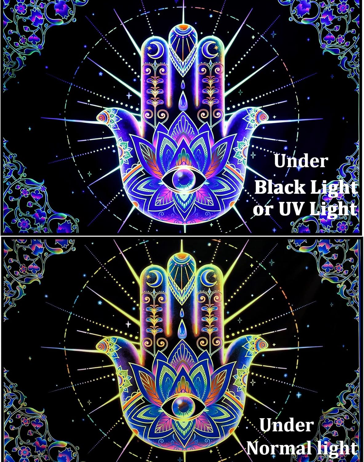 Kosmická Hamsa | Oficiální GlowTapestry UV Art Decor 