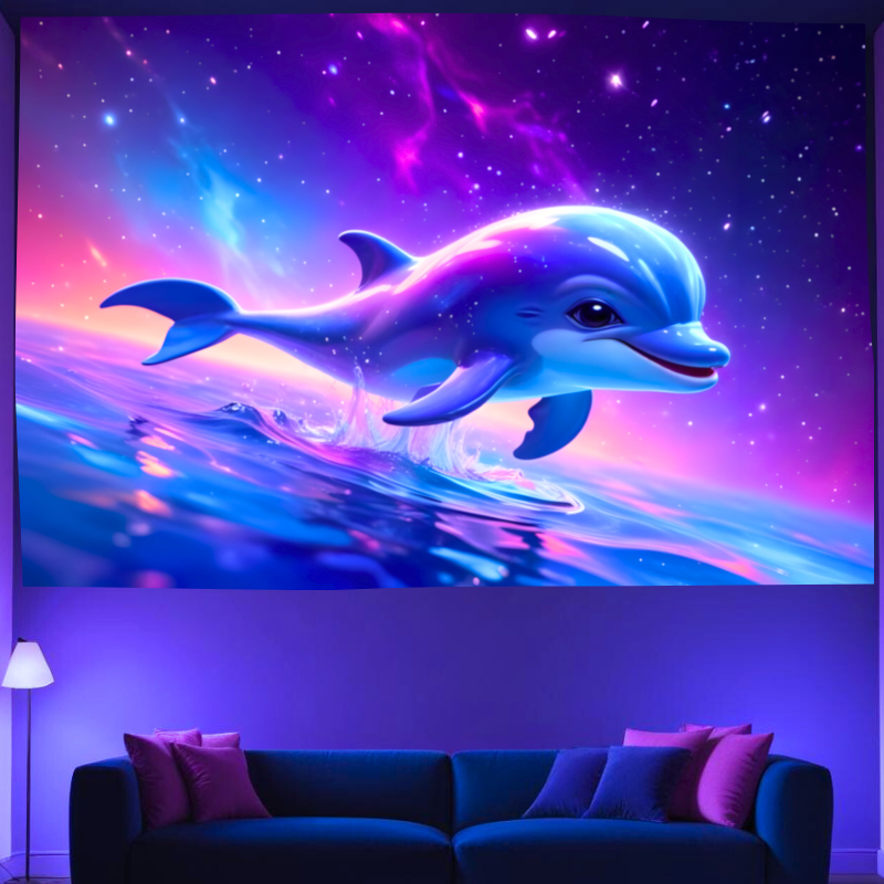 Kosmické sny delfínů | Oficiální GlowTapestry UV Art Decor 