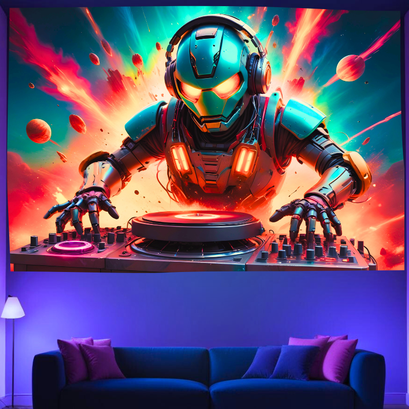 Cyber ​​DJ Inferno | Oficiální GlowTapestry UV Art Decor 