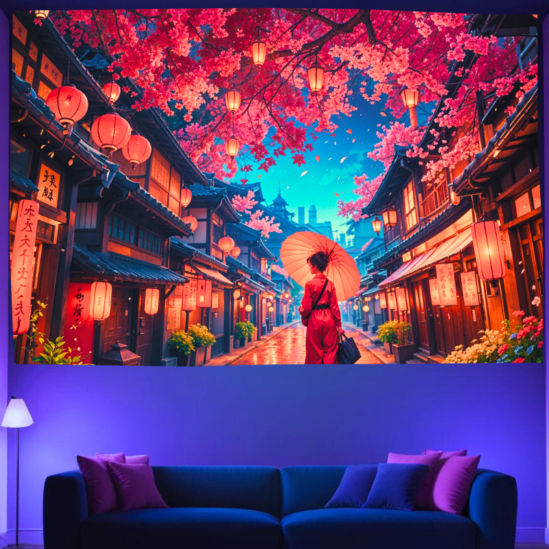 Sakura Laternenspaziergang | Offizielles GlowTapestry UV-Kunstdekor 