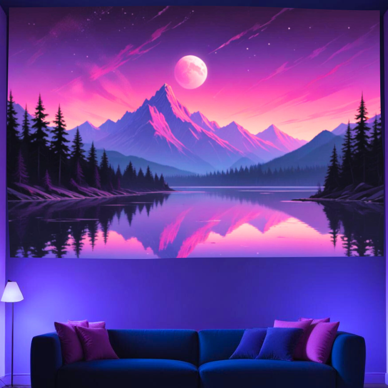 Měsíční horský klid | Oficiální GlowTapestry UV Art Decor 