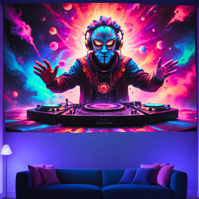 Kosmický DJ Shaman | Oficiální GlowTapestry UV Art Decor 