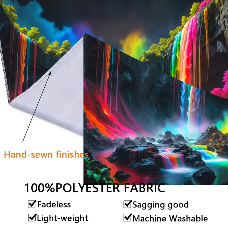 Bergwasserfall mit Regenbogen | Offizielles GlowTapestry UV-Kunstdekor 