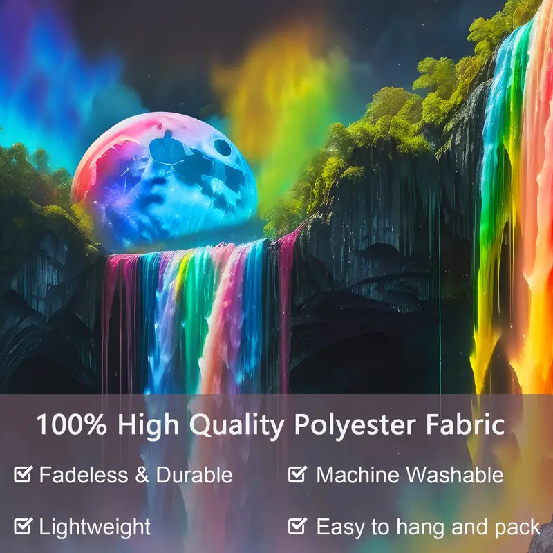 Bergwasserfall mit Regenbogen | Offizielles GlowTapestry UV-Kunstdekor 