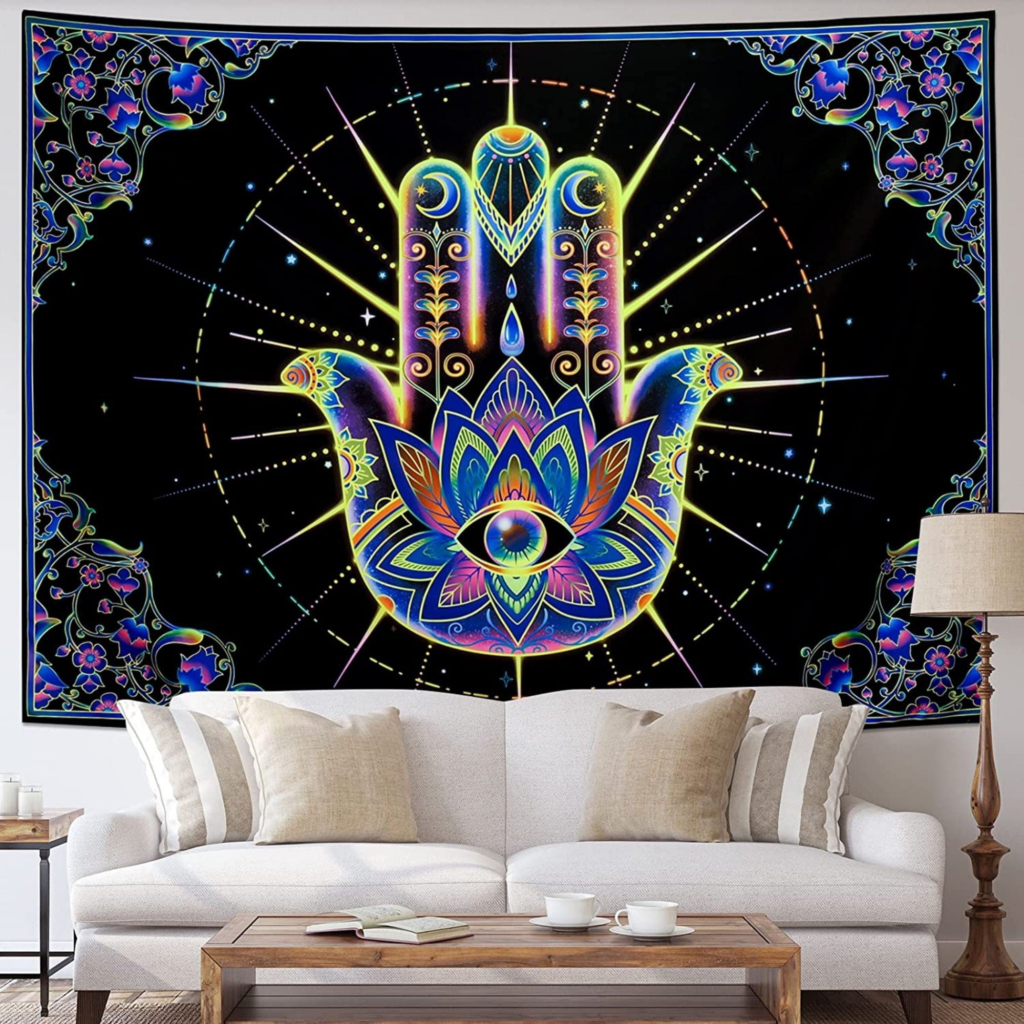 Kosmická Hamsa | Oficiální GlowTapestry UV Art Decor 