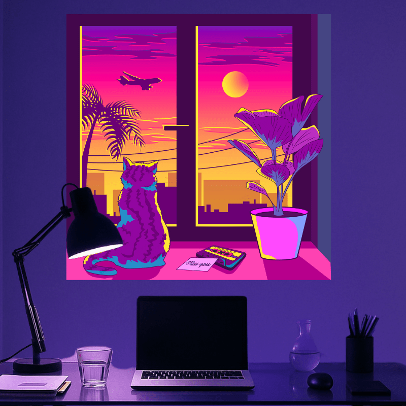 Lofi Cat Sunset - GlowCreations