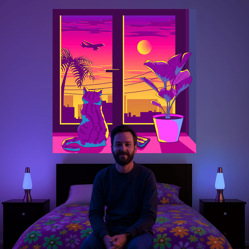 Lofi Cat Sunset - GlowCreations