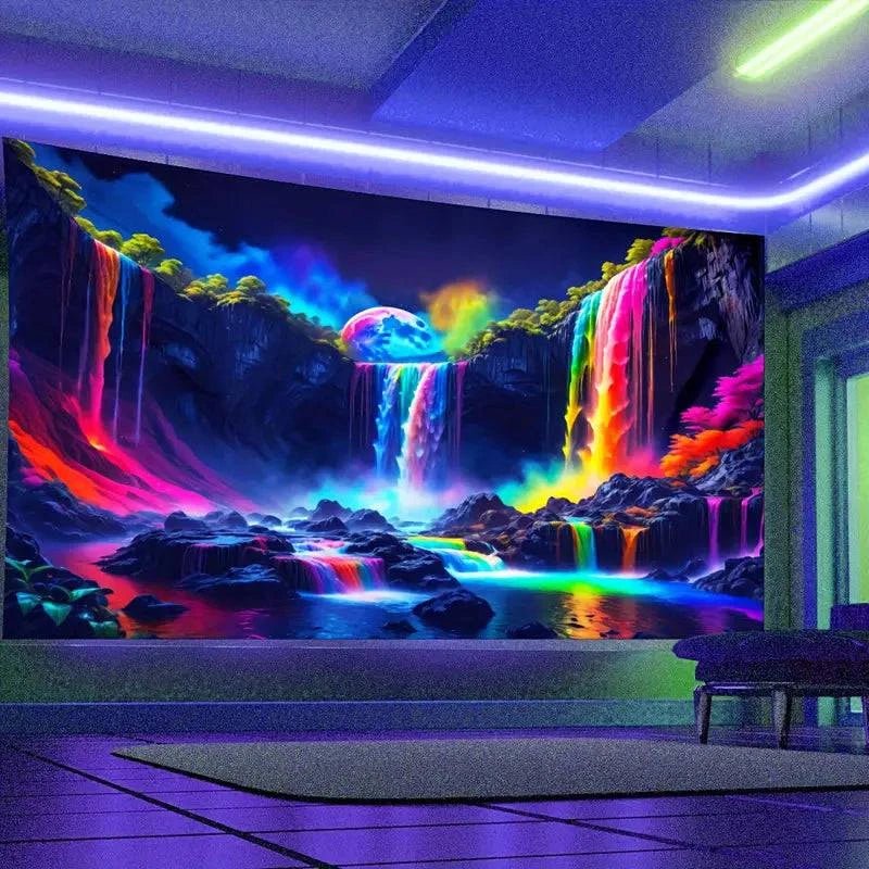 Mountain Waterfall With Rainbow - GlowCreations