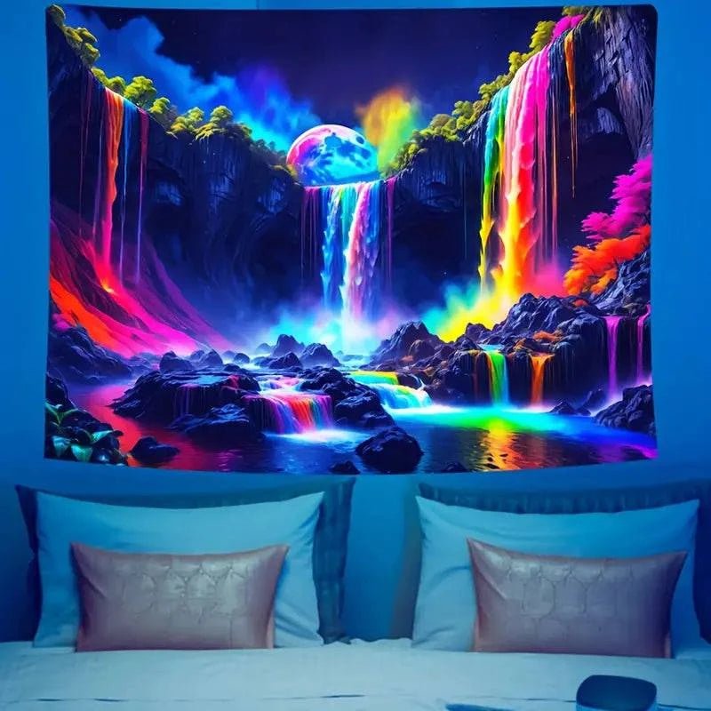 Mountain Waterfall With Rainbow - GlowCreations