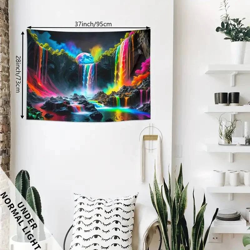 Mountain Waterfall With Rainbow - GlowCreations