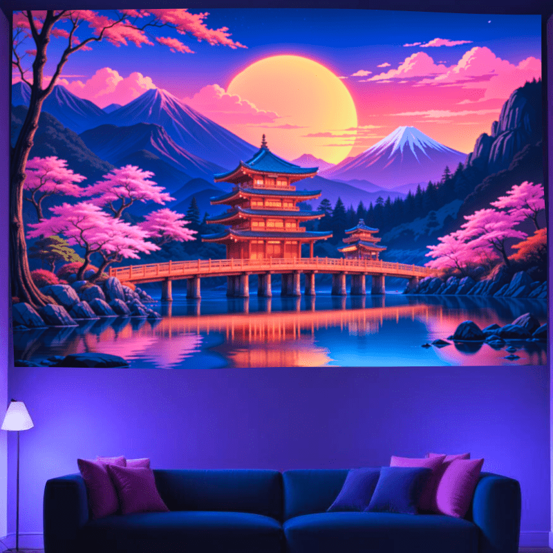 Sakura Sunset Pagoda - GlowCreations