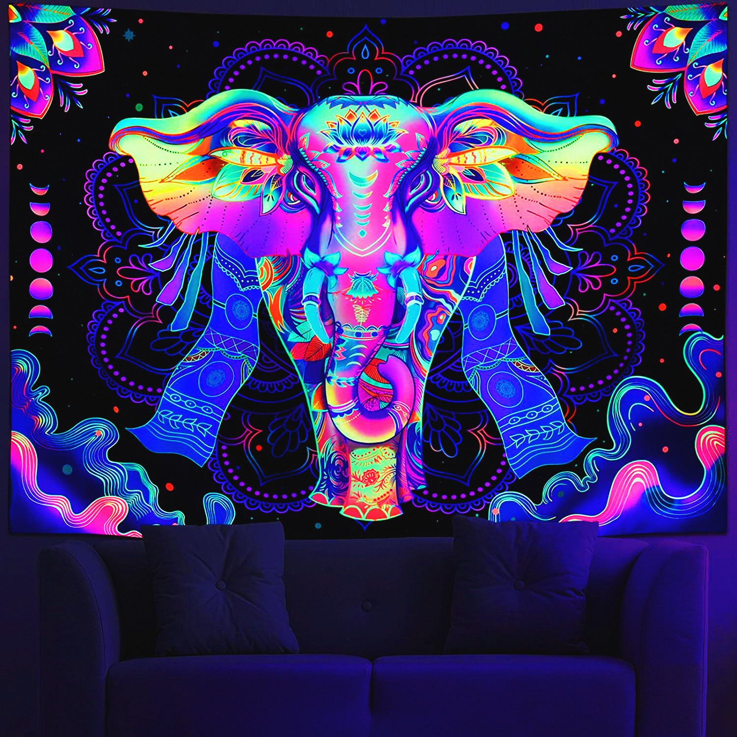 Shiva The Sacred Elephant | Oficiální GlowTapestry UV Art Decor 