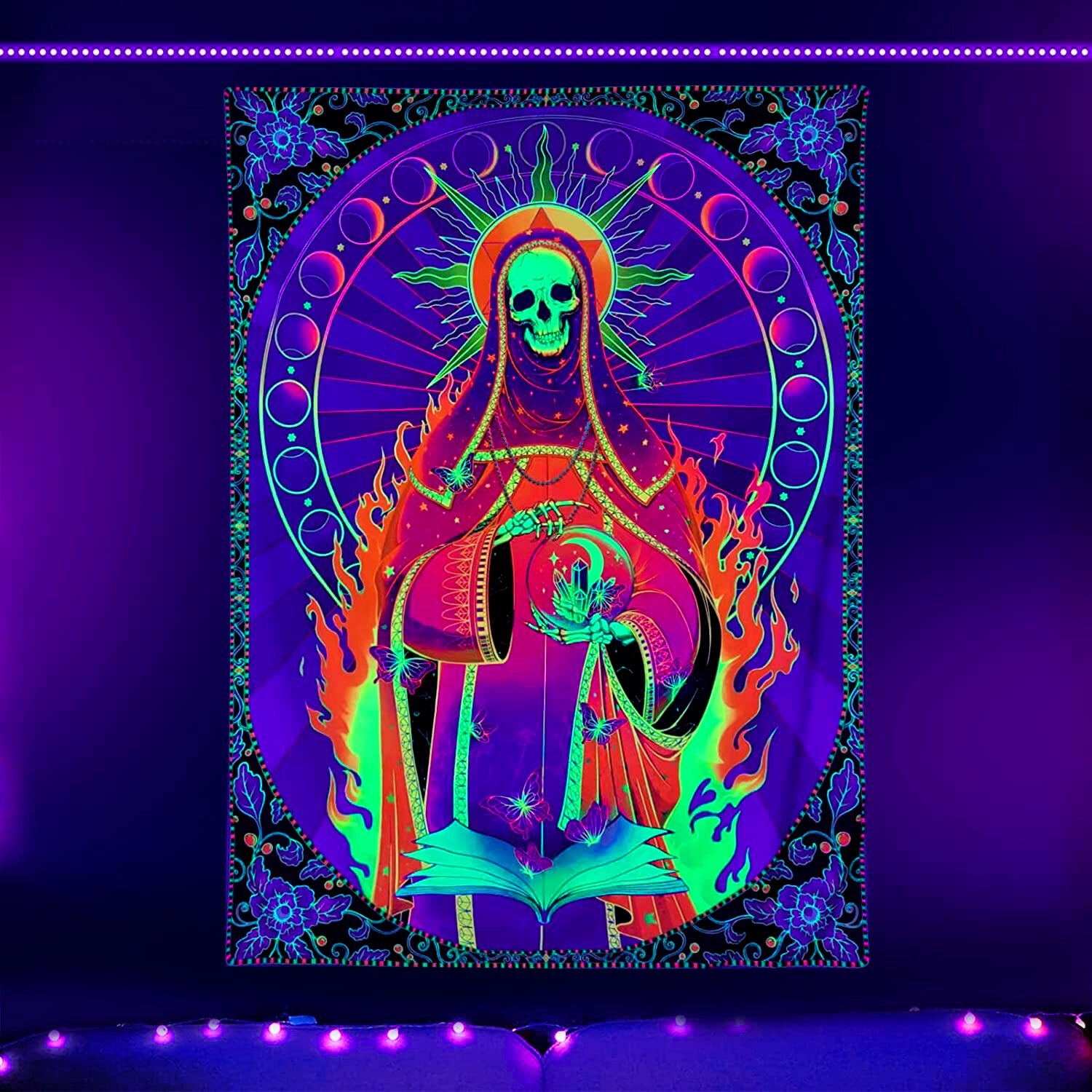 Santa Muerte Skelett | Offizielles GlowTapestry UV-Kunstdekor 